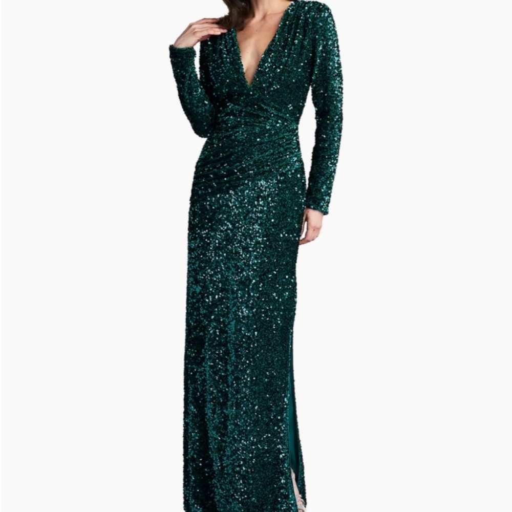 SHO Tadashi Shoji's sequined body-con gown with a slit. Size XS